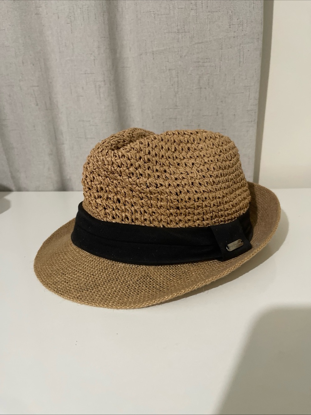 Steve Madden Tan Woven Sun Hat with Black Inner Band